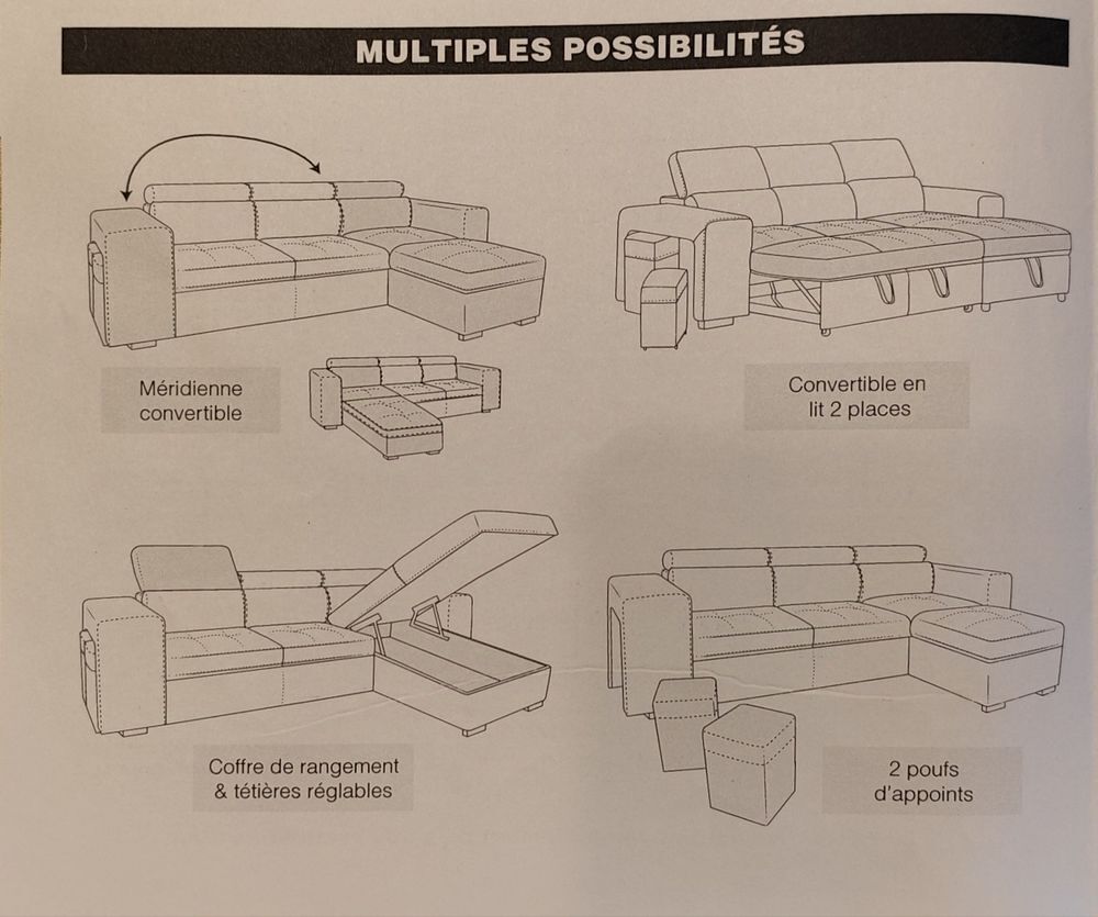 Canap&eacute; grande taille convertible 4-6 places + fauteuil Meubles