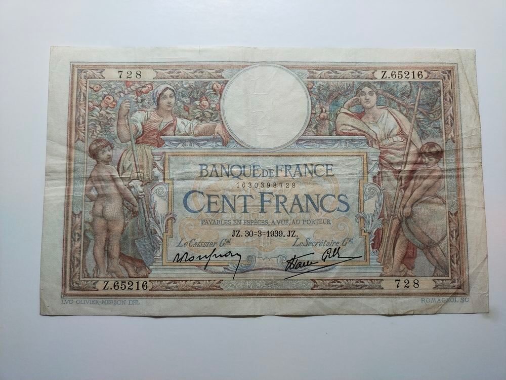billet de 100 francs "" MERSON "" ann&eacute;e 1939 . 