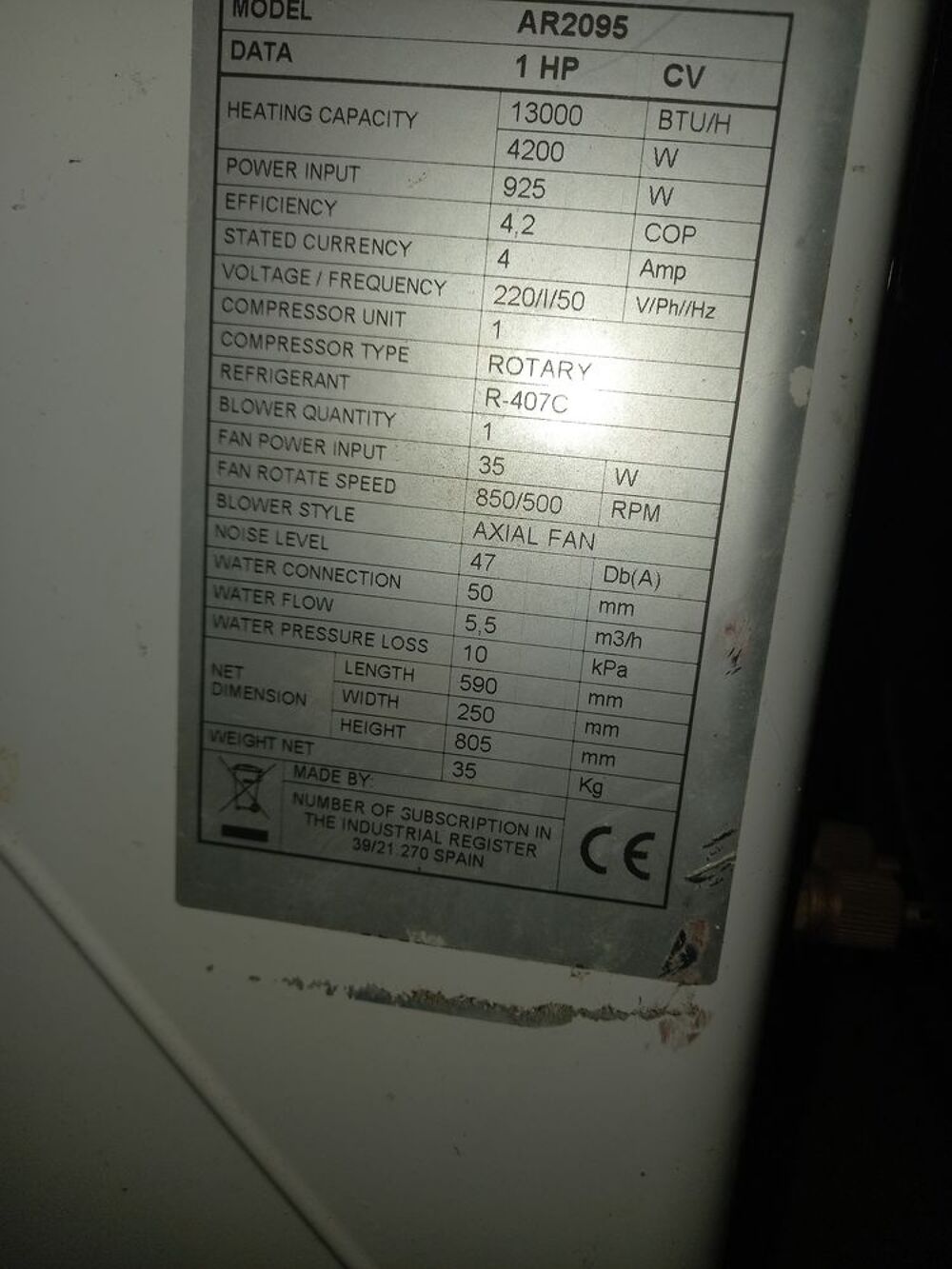 Pompe &agrave; chaleur air/eau 4200W/925W pour piscine Jardin