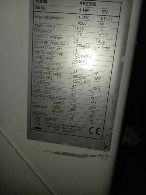 Pompe � chaleur air/eau 4200W/925W pour piscine 250 Ch�vremont (90)