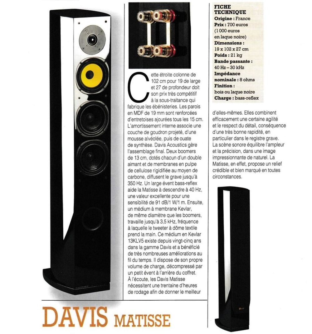 Enceintes DAVIS mod&egrave;le Matisse tr&egrave;s bon &eacute;tat Audio et hifi