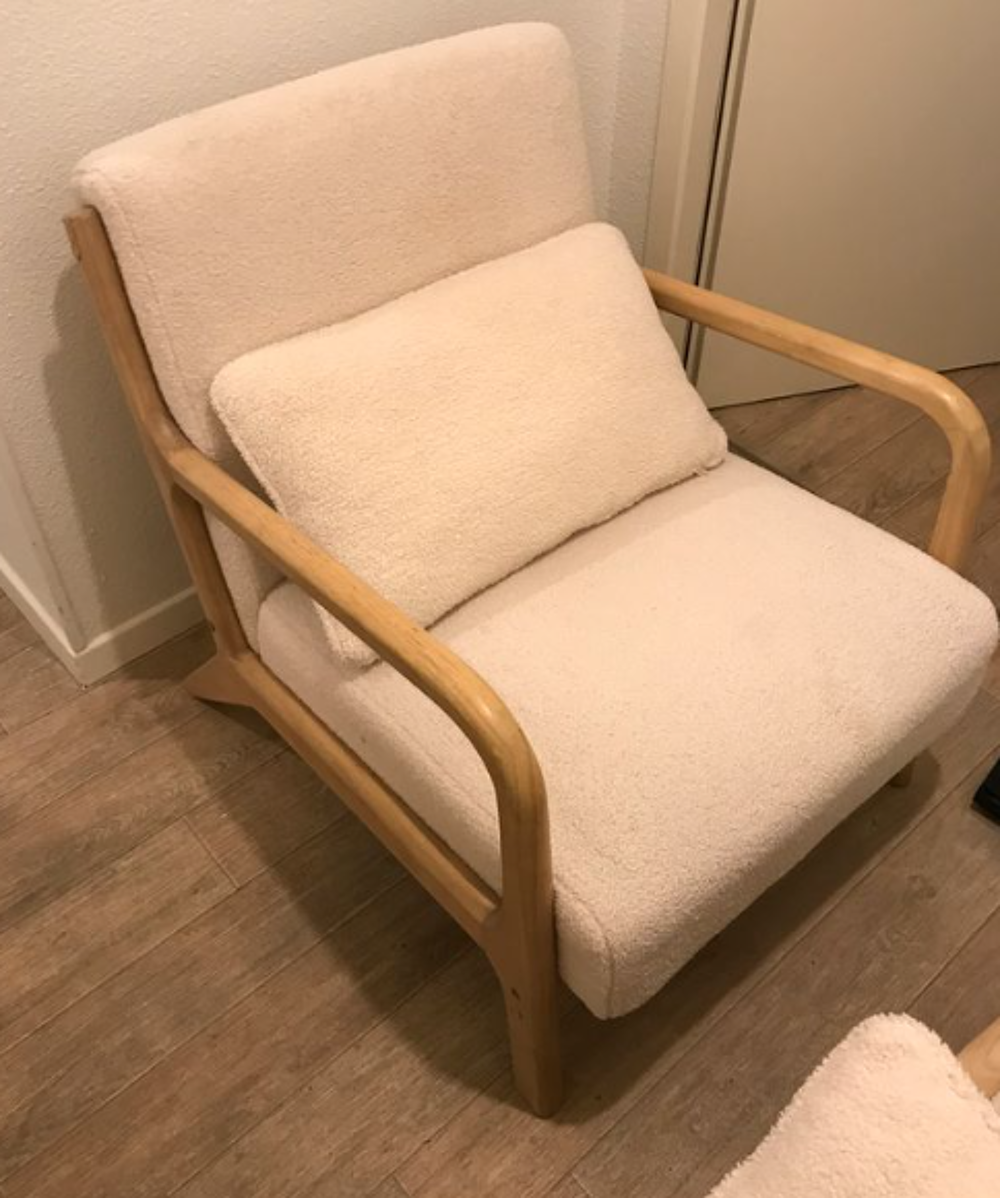 Fauteuil blanc armature bois tr&egrave;s bon &eacute;tat 60 Meubles