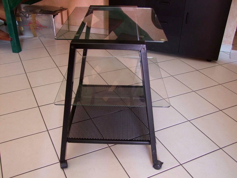 Table desserte m&eacute;tal noire et vitr&eacute;e Meubles
