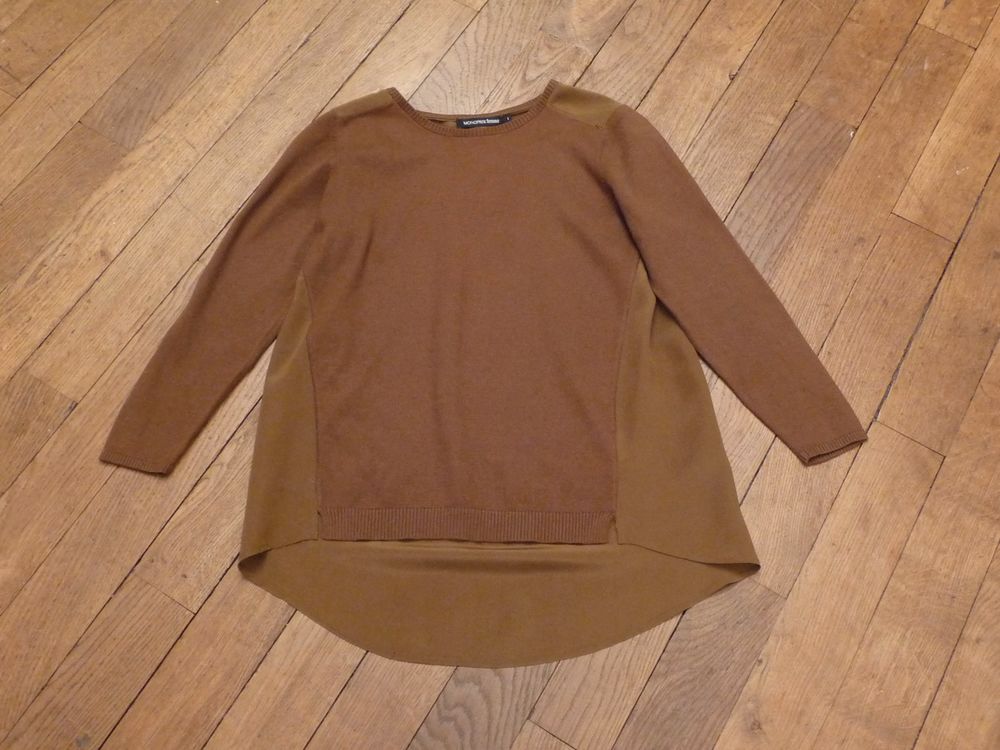 Top/ Pull Coton et Soie &agrave; Marron Manches Longues-Monoprix Vêtements