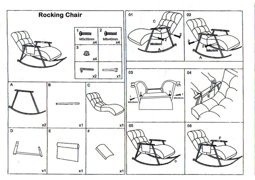 Chaise, matelas, Rocking Chair pour repos allong&eacute;. Meubles