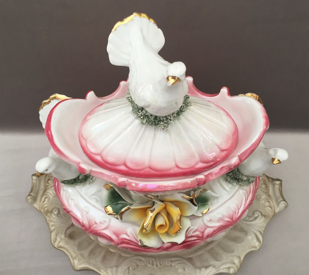 PLAT DE SERVICE SOUPI&Egrave;RE ANCIENNE FA&Iuml;ENCE ROCOCO KITCH Art Décoration