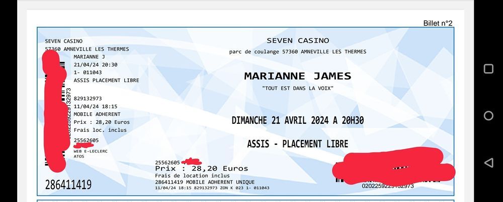 2 places spectacle Marianne James Billetterie