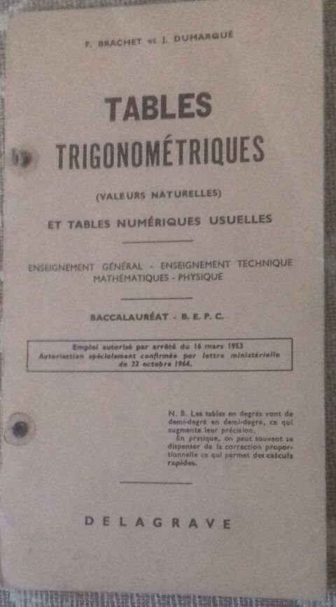 Tables trigonom�triques 1 Besan�on (25)