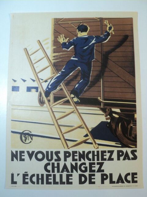 Ancienne Affiche Scurit SNCF Ne vous penchez pas... 35 Loches (37)