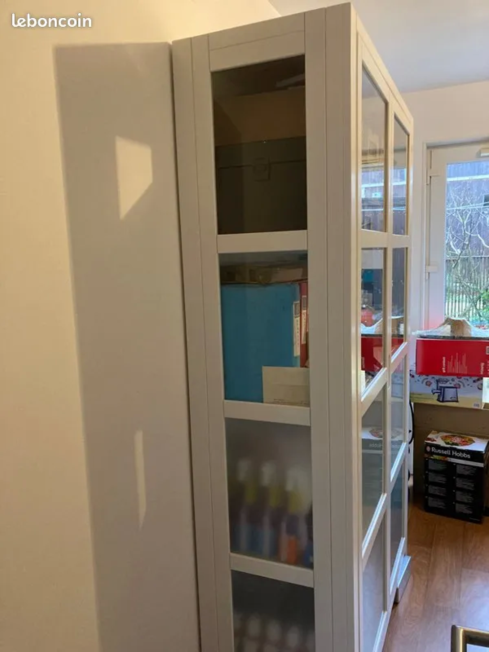 Ensemble vitrine et bureau laqu&eacute; blanc "&nbsp;bois verre " Meubles