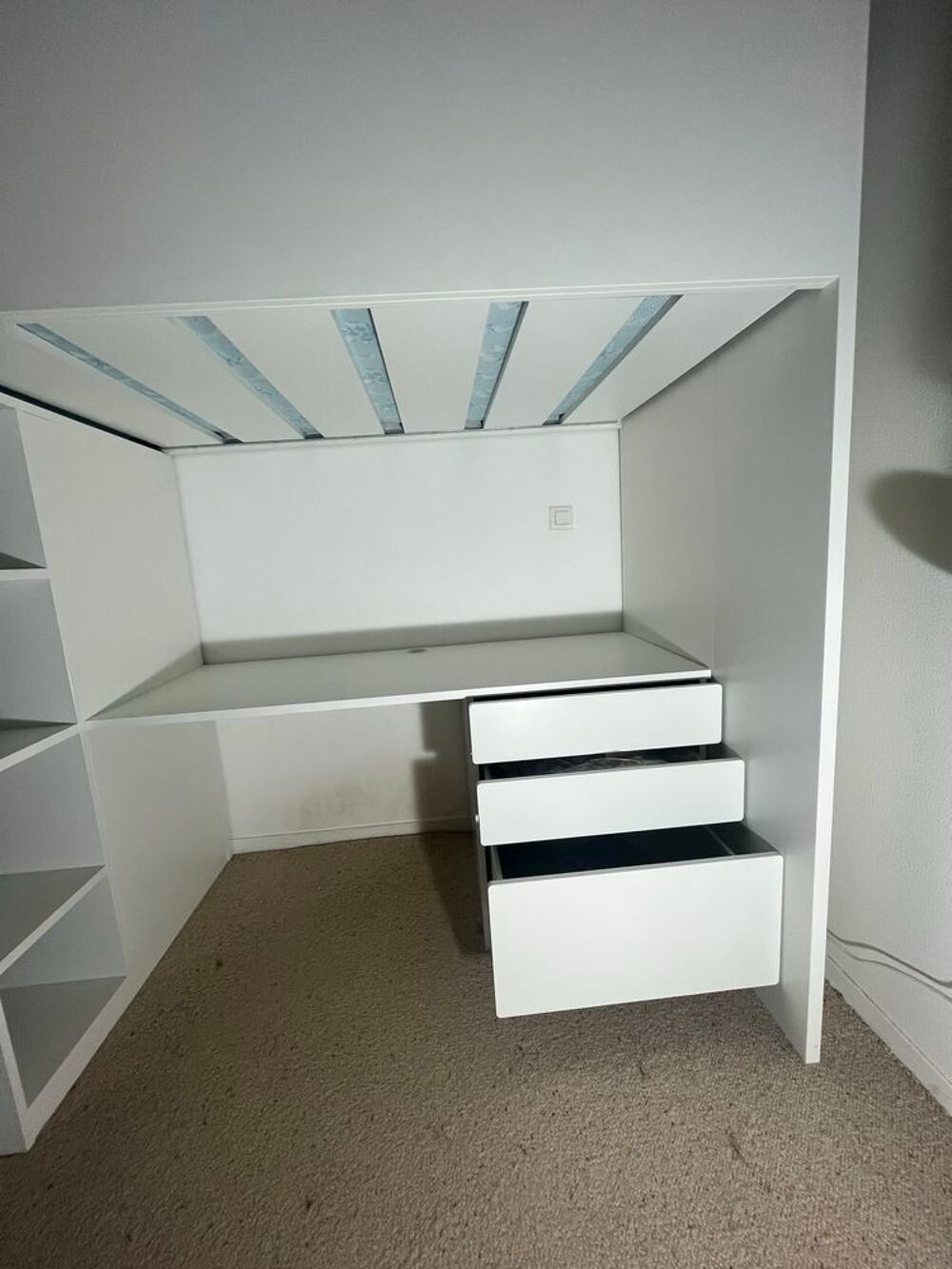 SM&agrave; "STAD Lit mezzanine, avec bureau blanc avec 4 tiroirs, 90x200cm longueur bureau 148 cm IKEA plus matelas Meubles