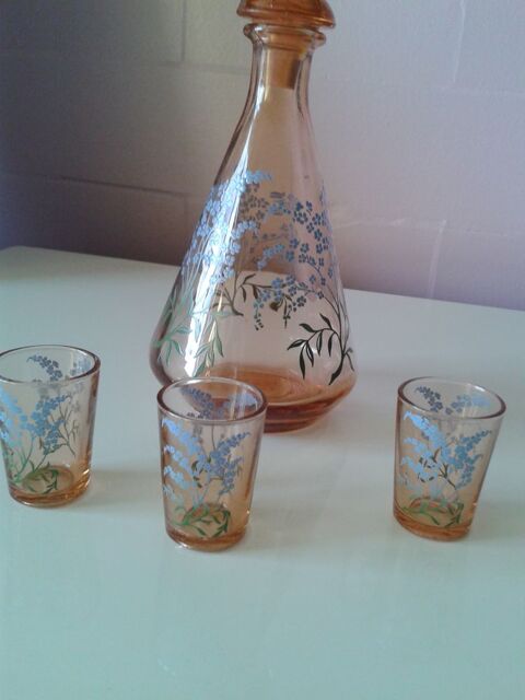 Carafe art déco avec bouchon d'origine + 3 verres 30 Dijon (21)