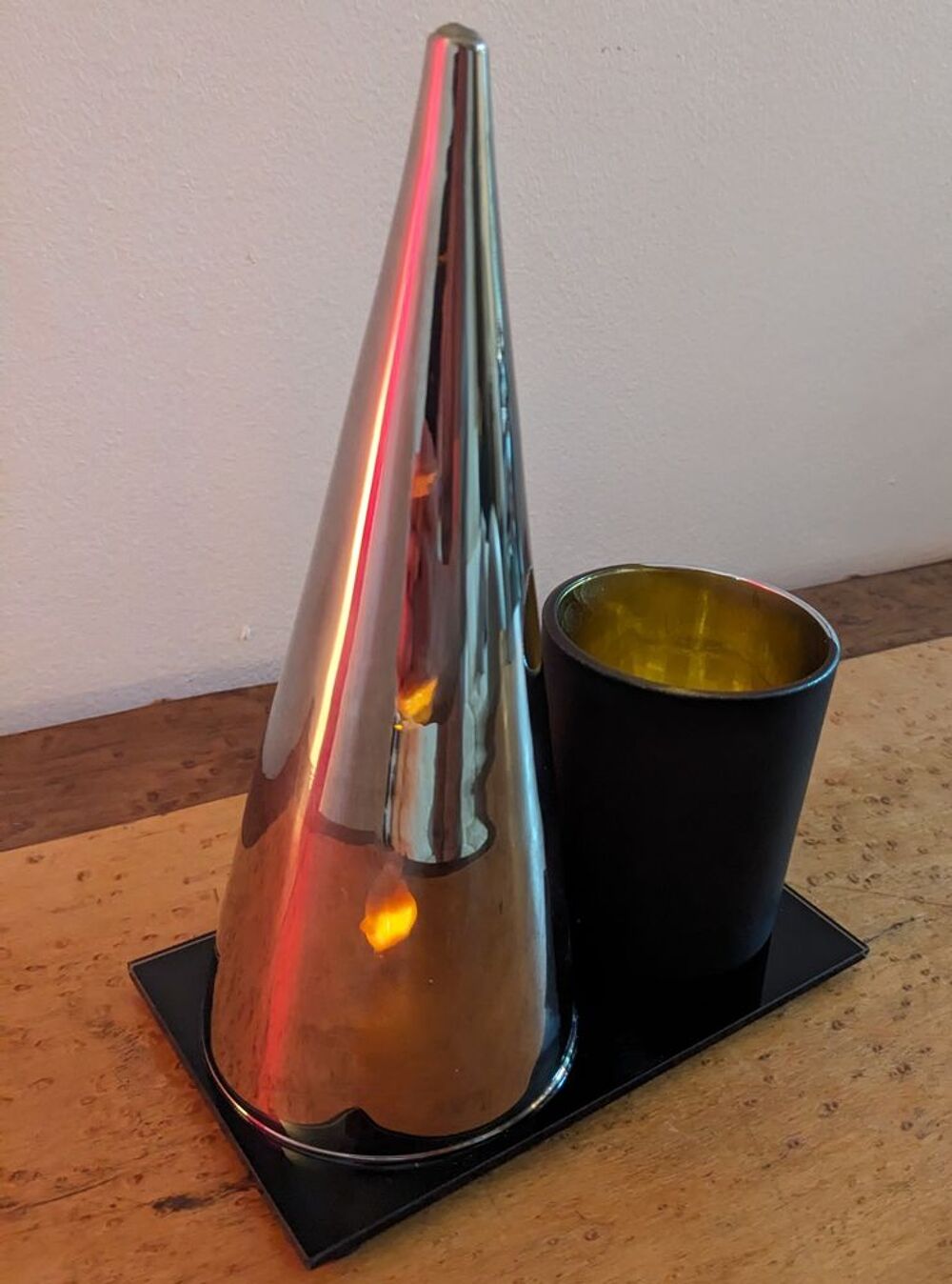 Lampe design en verre de bureau chrome or et noir avec flamm Décoration