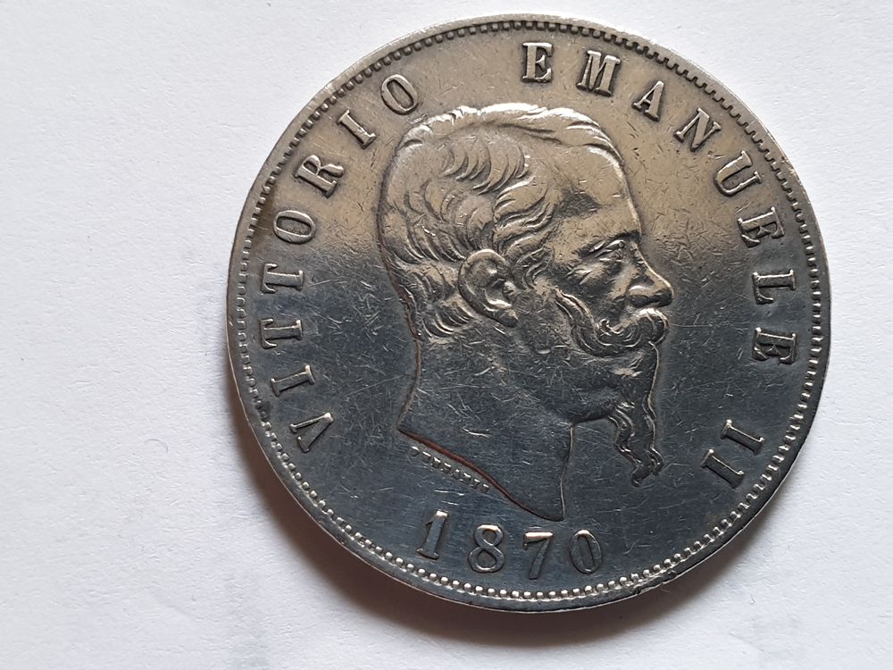Pi&egrave;ce 5 Lire Argent 1870 Milano 