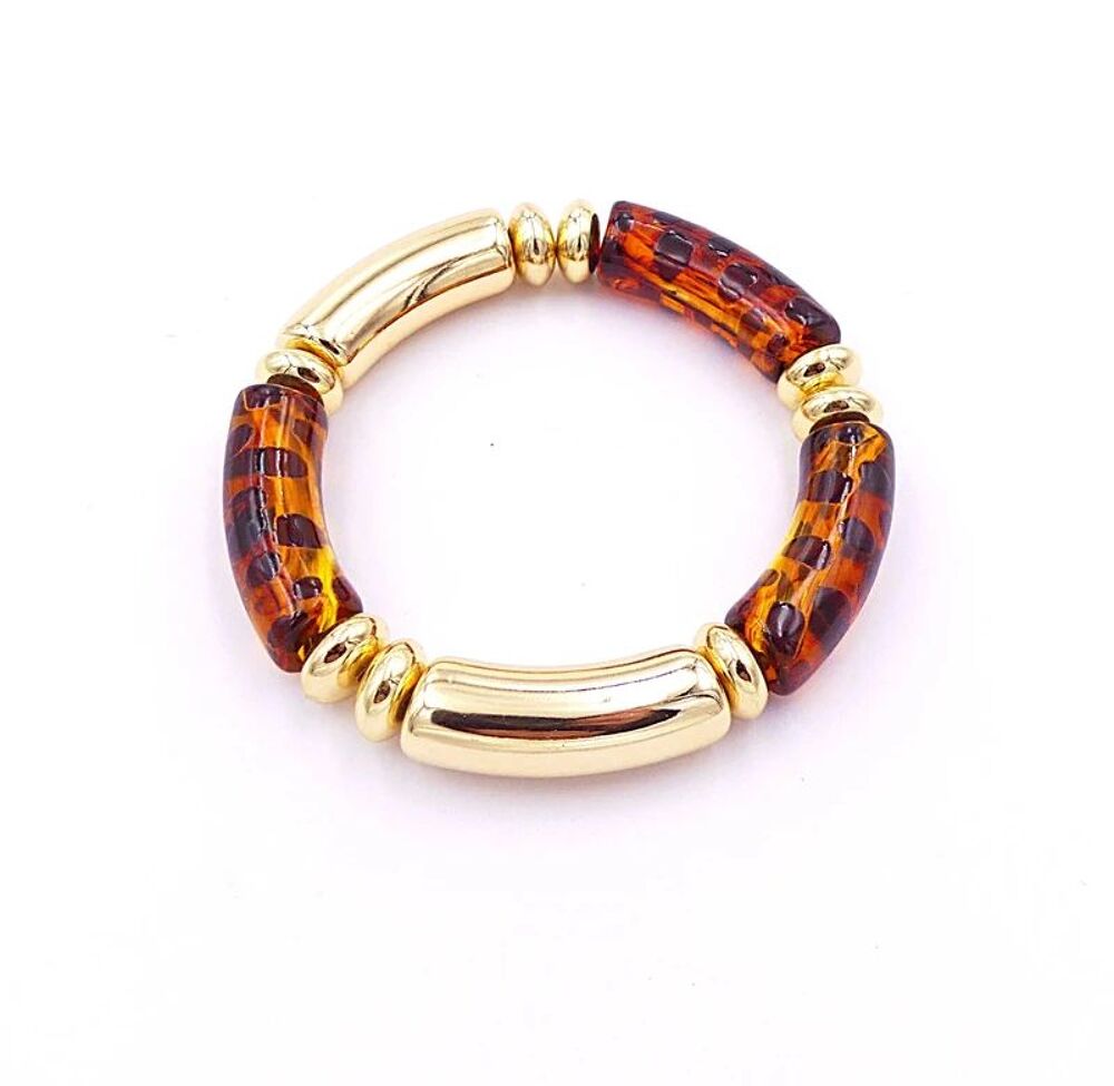 Bracelet &eacute;lastique, perles tubes incurv&eacute;es, acrylique
Bijoux et montres