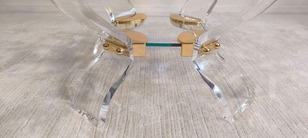 Table basse Lucite &amp; Laiton ? Style Hollywood Regency Meubles