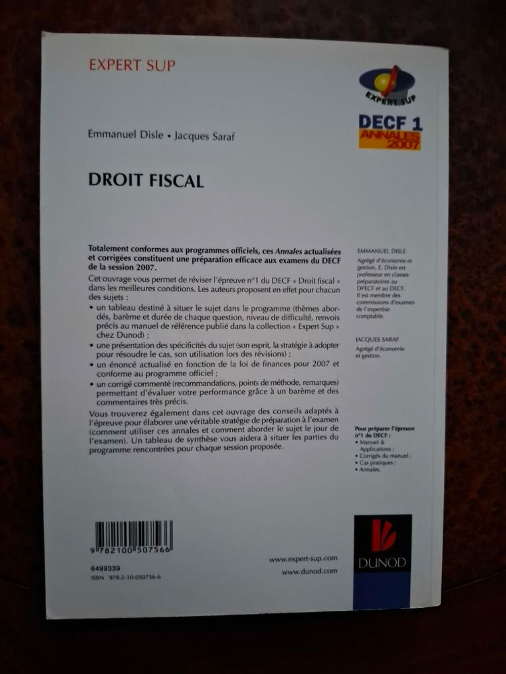 Droit Fiscal DECF 1 - Annales 2007, Corrig&eacute;s comment&eacute;s Livres et BD