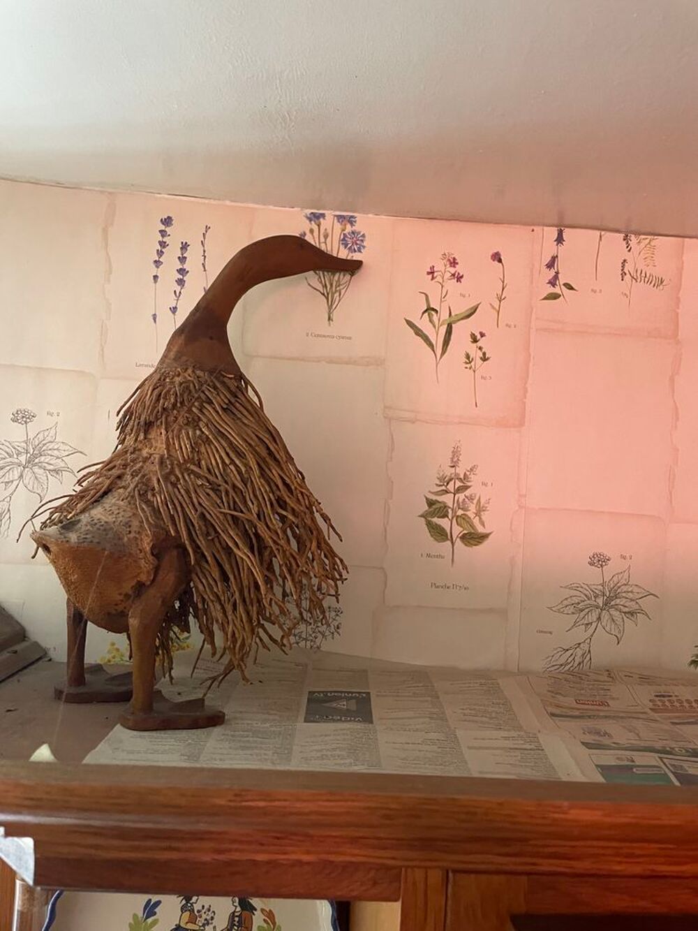 Canard en bois et racines Décoration