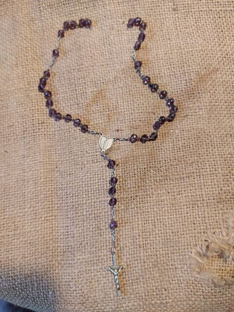 Ancien Chapelet Verre Couleur Améthyste Médaille Lourdes 20 Loches (37)