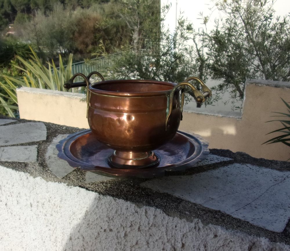 RARE - ANCIEN CACHE POT AVEC SOUCOUPE XIX &egrave;me si&eacute;cle Décoration