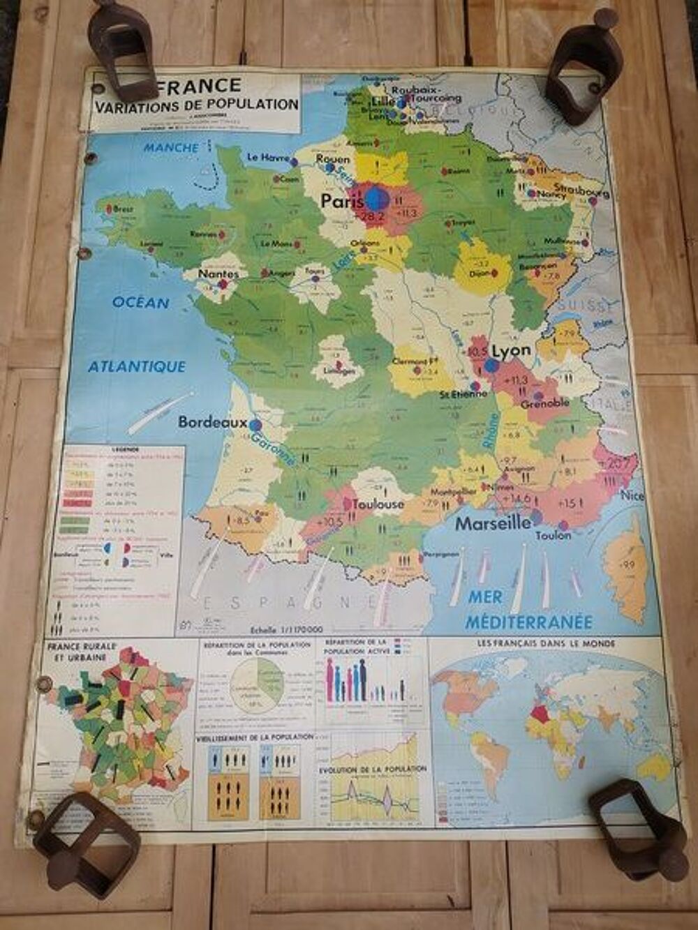 Affiche Carte Scolaire Vintage France Population Décoration
