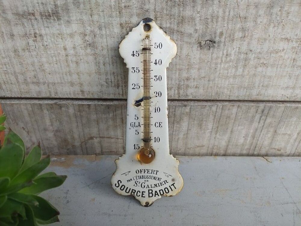 Ancien Thermom&egrave;tre Publicitaire &Eacute;maill&eacute; Badoit St Galmier 