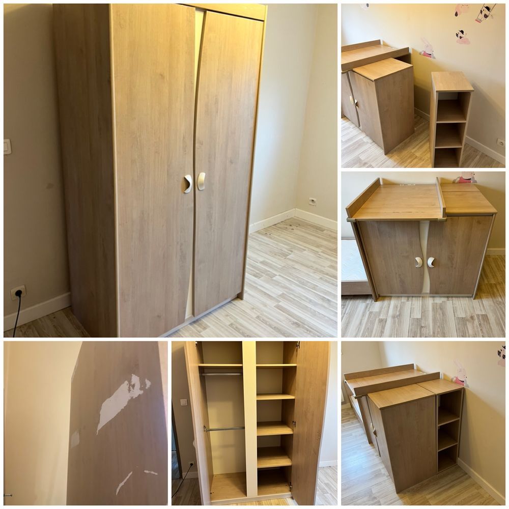 armoire + commode + lit &eacute;volutif + matelas + linges 70x140 Puériculture
