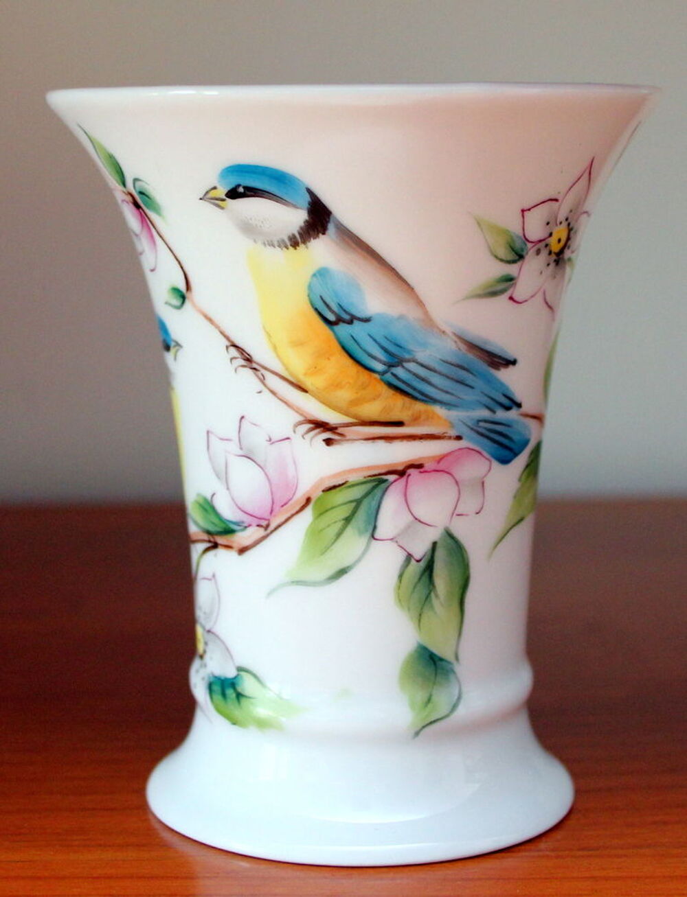 Vase gobelet en porcelaine oiseaux peint &agrave; la main Décoration