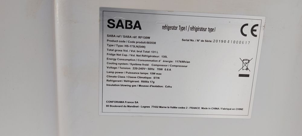 FRIGO TOP MARQUE SABA 130L Electroménager