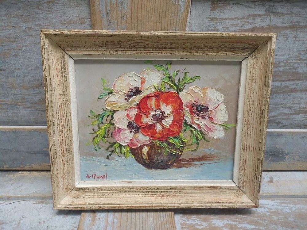 Tableau Nature Morte Fleurs An&eacute;mones Sign&eacute; De Mervil 
Décoration