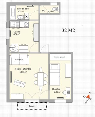  Appartement  vendre 2 pices 32 m