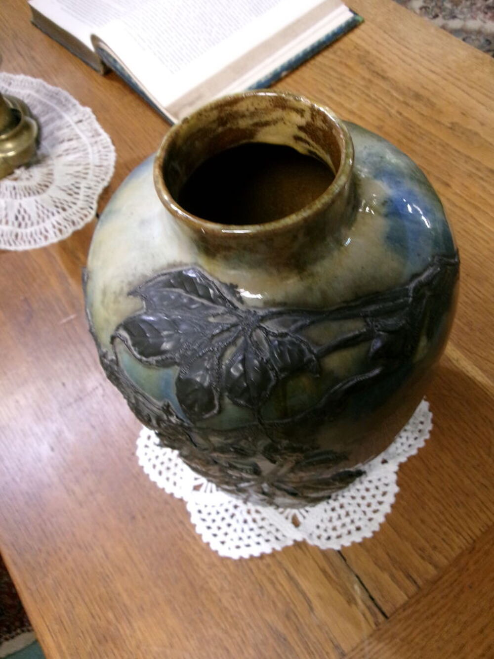 Vase en gr&eacute; &eacute;maill&eacute; ancien, art nouveau Décoration