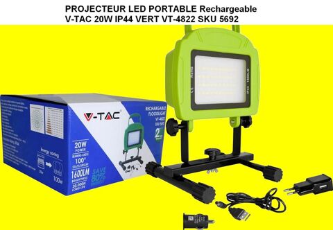PROJECTEUR LED PORTABLE Rechargeable V-TAC 20W IP44 VERT VT- 40 Saint-Pôtan (22)