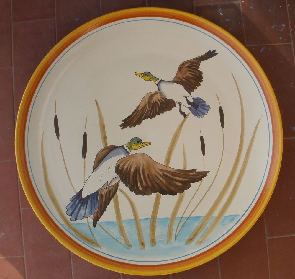 Plat d&eacute;coratif - C&eacute;ramique "IL PENNY" (motif oies sauvages) Décoration