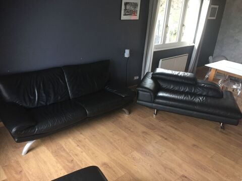 Ensemble canap cuir noir et mridienne cuir noir 600 Nommay (25)