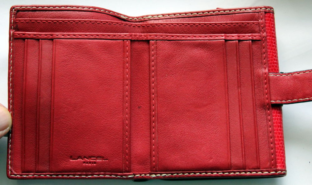 Portefeuille cuir rouge LANCEL + dust bag et boite Maroquinerie