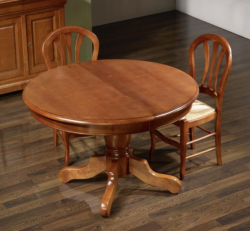 Table ronde merisier 2 rallonges + 6 chaises Meubles