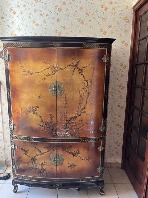 Meuble TV asiatique laqué ? décor floral et oiseaux 350 Varreddes (77)