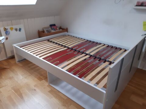 Lit blanc 140x190, excellent sommier, matelas 150 Douarnenez (29)