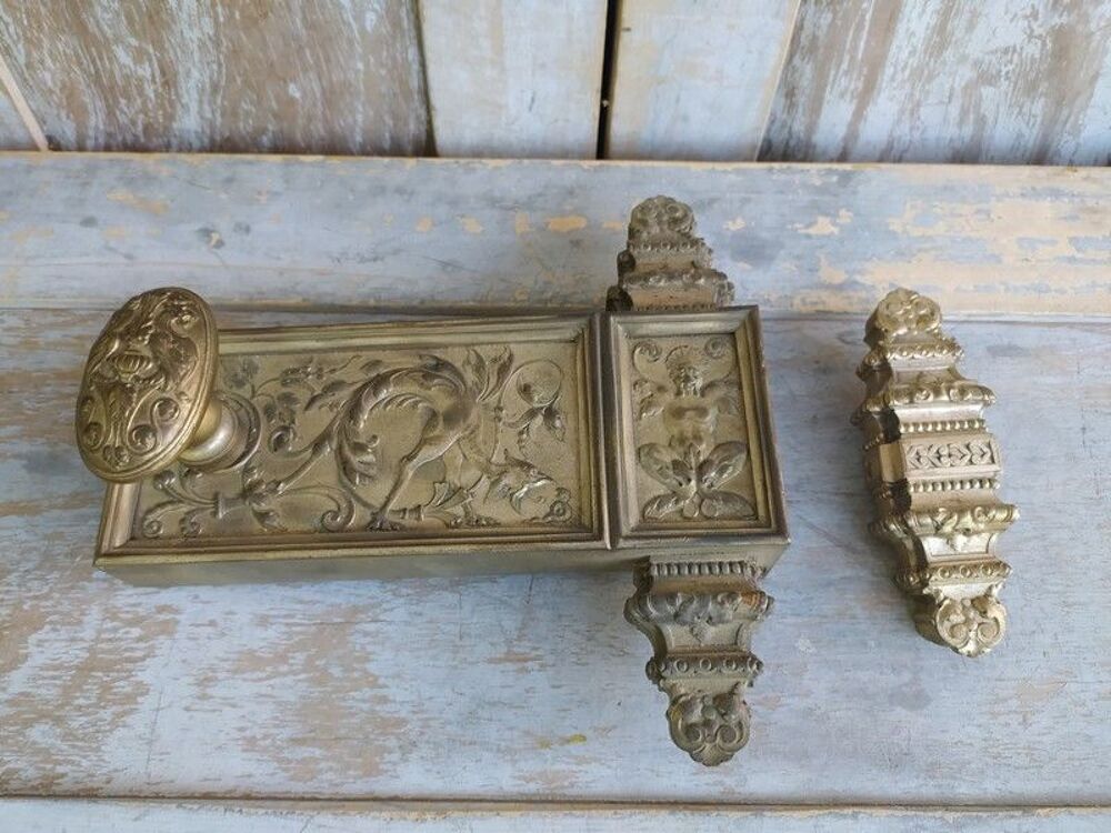 Ancienne Serrure Cr&eacute;mone Bronze Argent&eacute; Style Renaissance 
