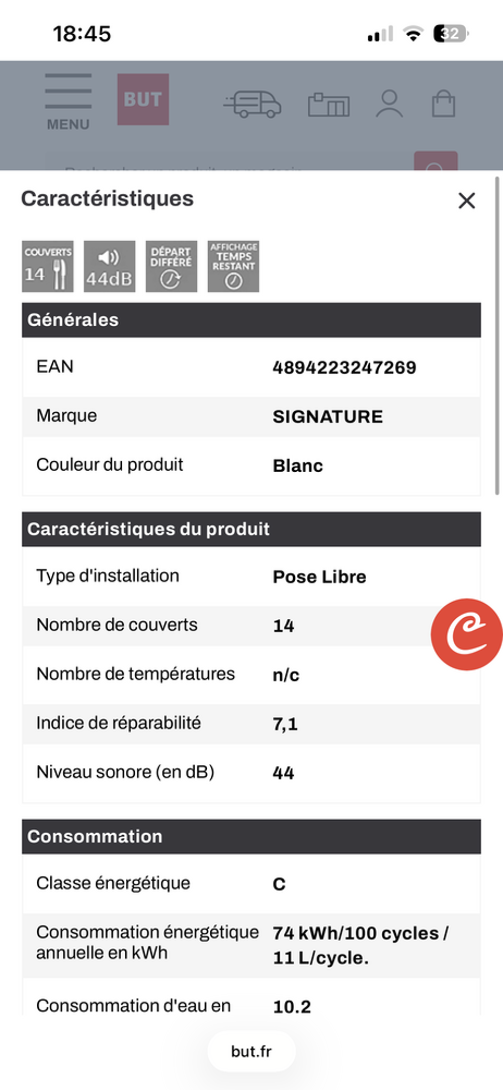 Lave-vaisselle SIGNATURE SLV 1444C-ANE - Garantie -> 11/27 Electroménager