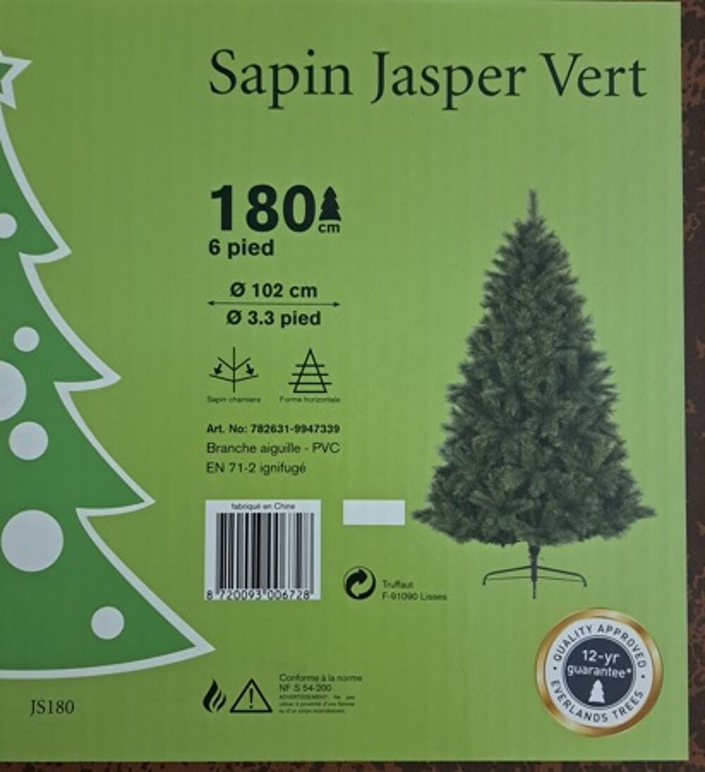 SAPIN DE NOEL JASPER VERT - 180 cM Dcoration