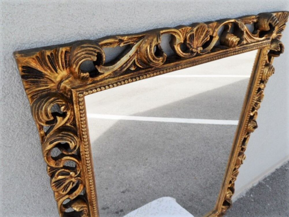 MIROIR BAROQUE DECOR VOLUTE COQUILLES DESIGN BOIS SCULPTE or Décoration