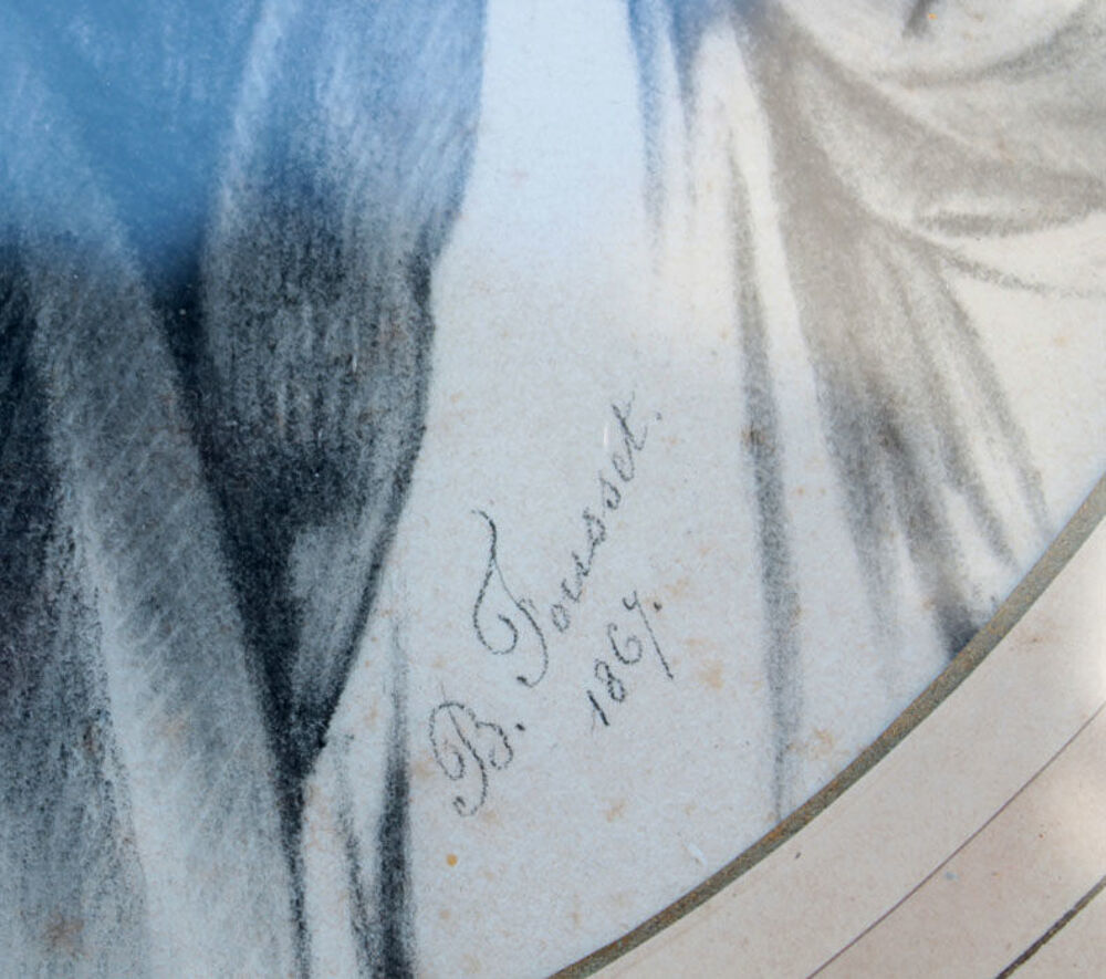 ANCIEN DESSIN JEUNE FEMME AUX YEUX LEV&Eacute;S sign&eacute; FOUSSET 1867 Décoration