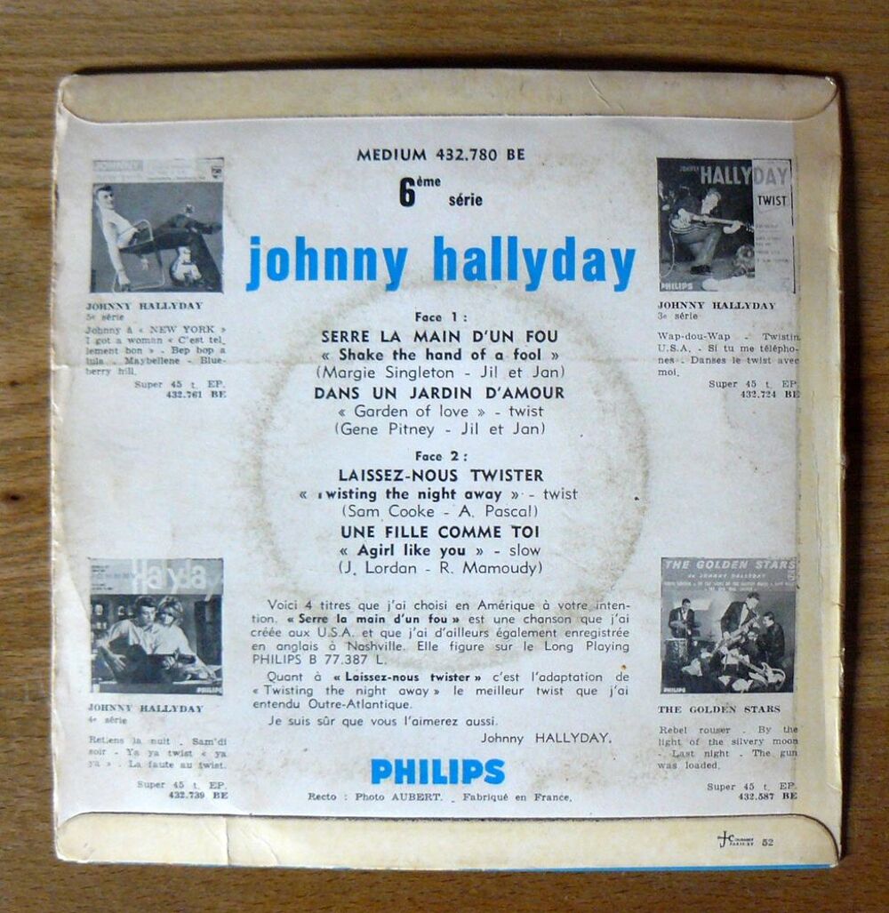 EP Johnny Hallyday : Serre la main d'un fou - Philips 432078 CD et vinyles
