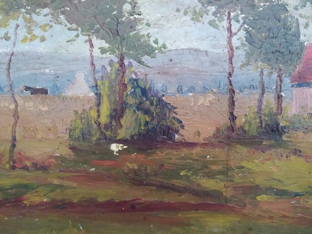 Tableau Impressionniste Paysage de Campagne Champs et Vaches 
