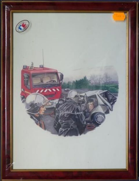 Tableau d'un dessin de pompier au travail 7 Saint-Philippe-du-Seignal (33)