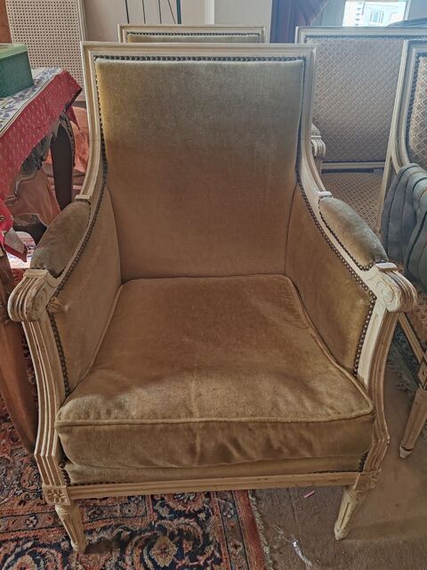 2 fauteuils style Louis XVI - velours jaune Orléans (45)