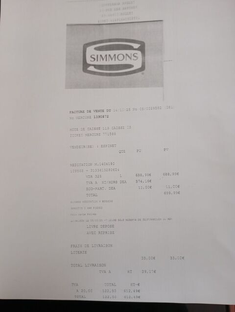 Matelas Simmons quasi neuf 350 Bayonne (64)