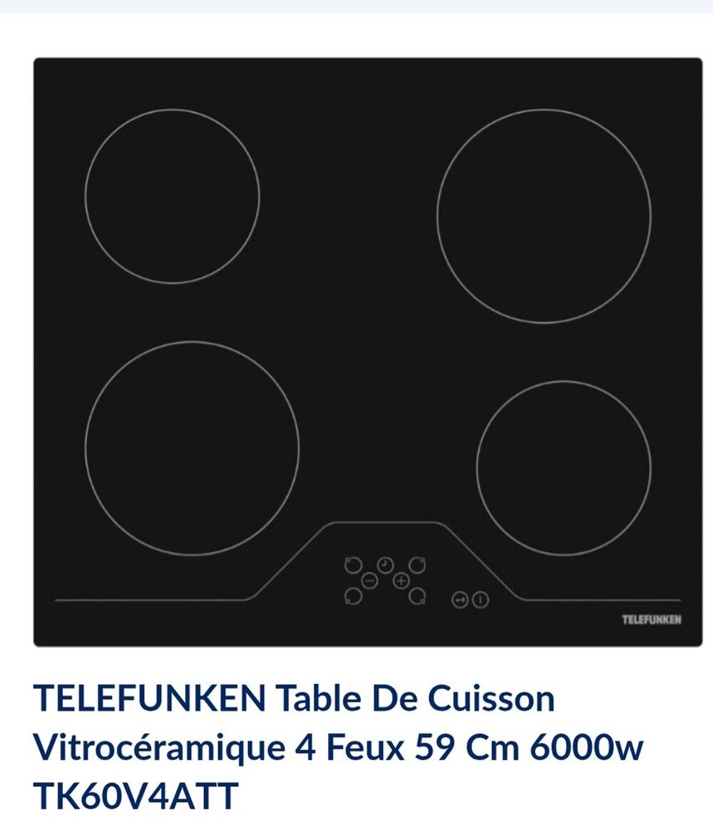 PLAQUE DE CUISSON VITROC&Eacute;RAMIQUE 4 FEUX NEUVE TELEFUNKEN Electroménager